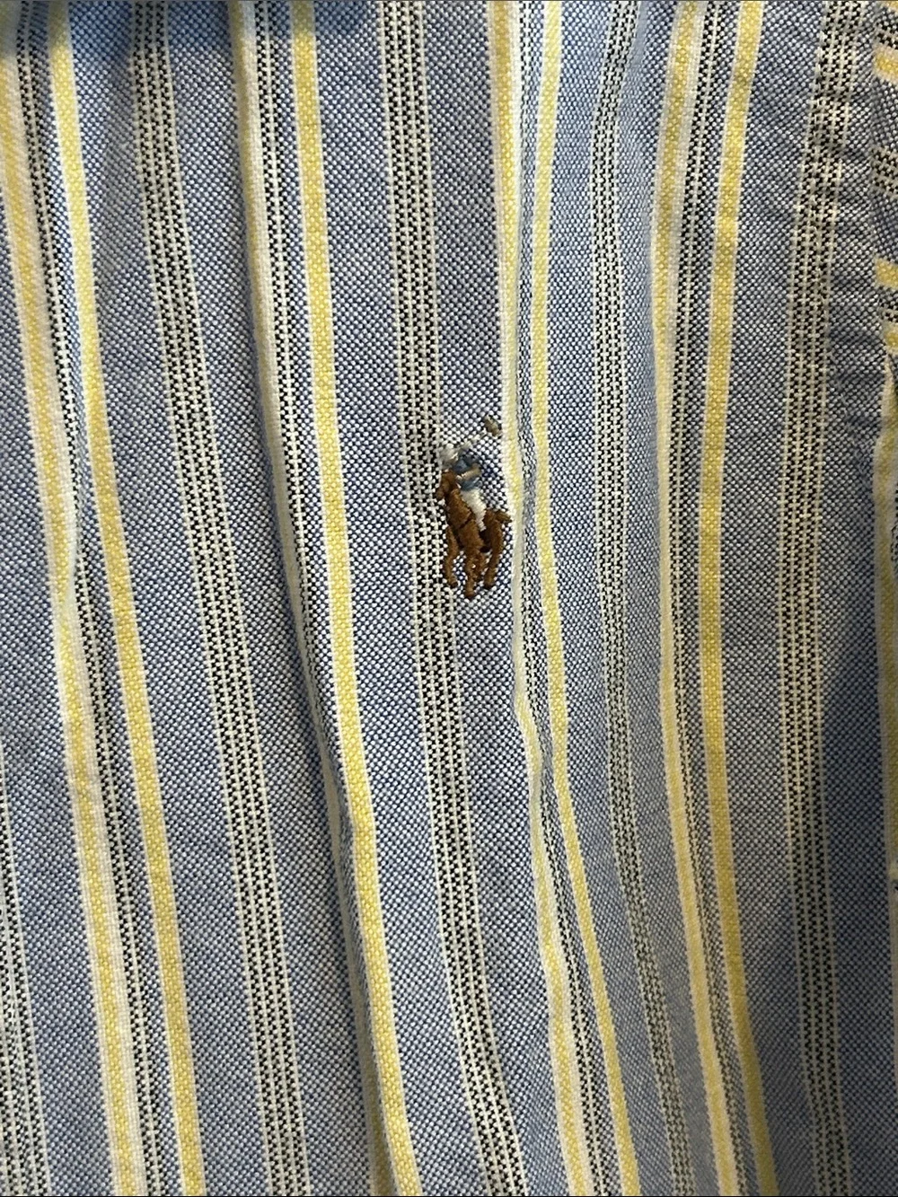 Polo Ralph Lauren Boys Size 7 Blue Yellow Striped Oxford Button Down Shirt Cotto